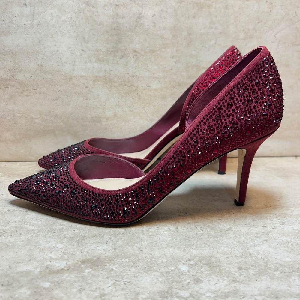 White House Black Market Ella Burgundy Rhinestone d'Orsay Pumps‎ S 10M Wine Red